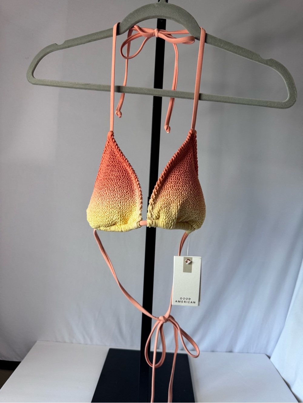 Good American Peach-to-Yellow Crochet Triangle Bikini Top
